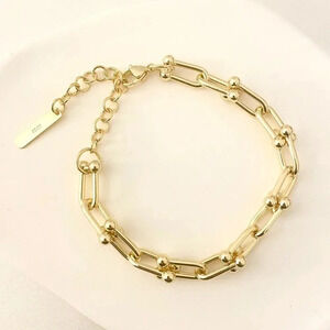 925 Sterling Silver U-Link Bracelet Horseshoe Bracelet Chunky Modern Bracelet
